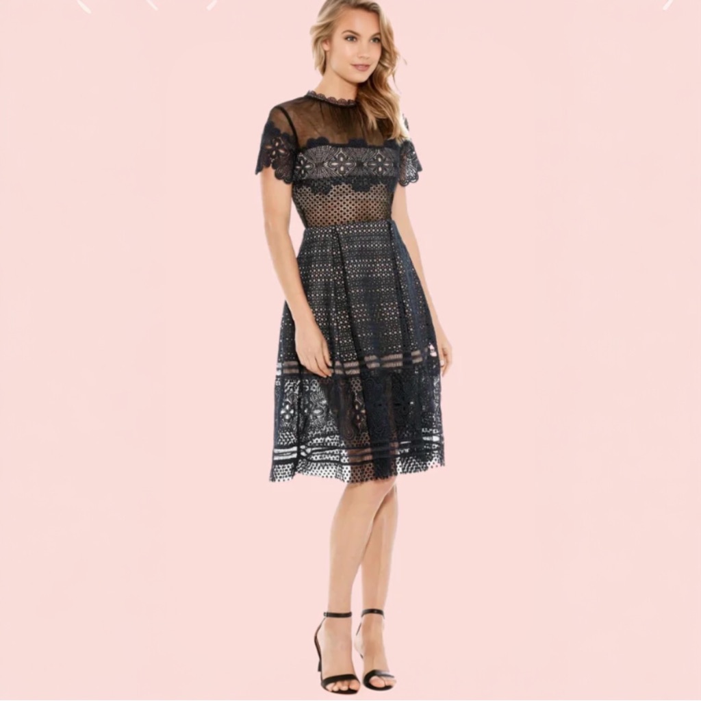 Self-Portrait Felicia Navy Embroidered Midi Dress